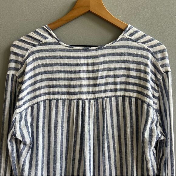 Rails Nina Rio Stripe Blouse Long Sleeve Linen Metallic Striped Shirt Medium - Picture 9 of 14